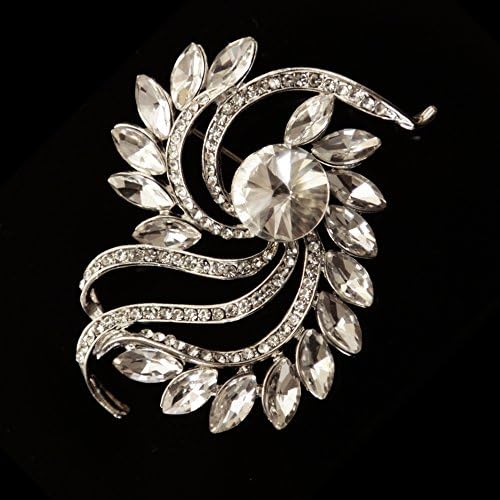 Floral Rhinestone Brooch Pin for Bridal and Wedding or Party Clothing Embellishments 2.2X1.7 inches