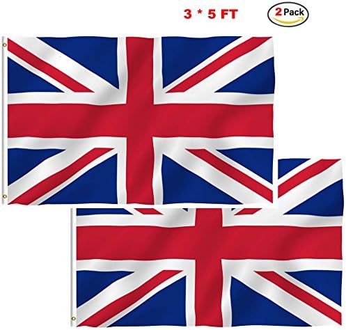 Qinfeng [Fly Breeze] 2 Pack 3x5 Foot UK Polyester Flag with Metal Grommets (UK)