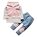 Vovotrade Toddler Kids Clothes Set Baby Boy Girls Outfits Hooded Stripe T-Shirt Tops+Pants (12M, Pink)