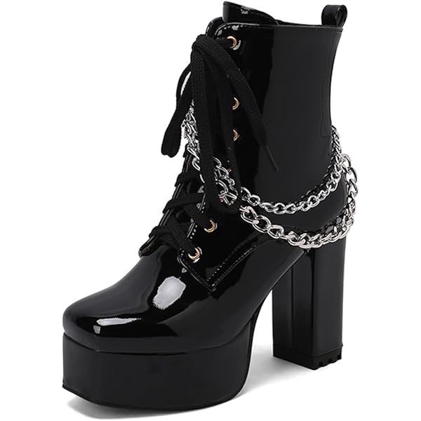 Amazon.com | KISSASA Goth Platform Boots with Chains Chunky Heeled