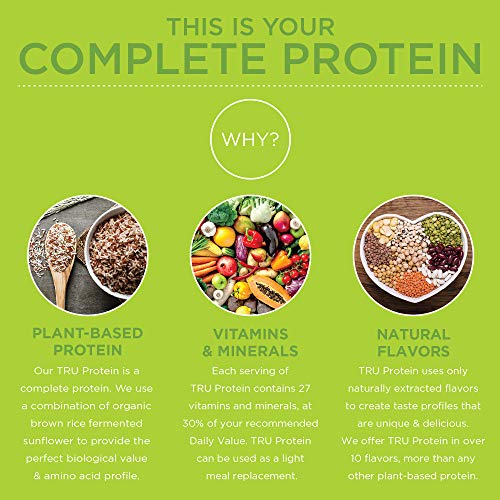 TRU Plant Based Protein Powder, BCAA, EAA, 20g Vegan Protein, 100