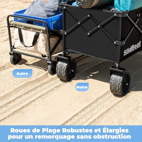 SLIDBEAT Beach Trolley 220-330L, 200 kg Folding Transport Trolley with 360° Swivel Wheels, XXL Garden Trolley with Automatic Rebound Handle All Terrain with Brakes for Fishing Camping