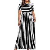 Kancystore Women's Short Sleeve Plus Size Maxi Dress with Pockets Loose Casual Summer Dresses XL-5X