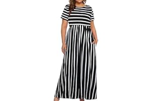 Kancystore Women's Short Sleeve Plus Size Maxi Dress with Pockets Loose Casual Summer Dresses