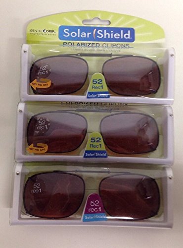 3 SOLAR SHIELD Clip-on Polarized Sunglasses Size 52 Rec 1 Brown Full Frame NEW