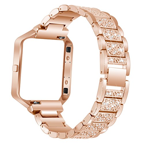 Fitbit Blaze Bands, UNEXTATI Fitness Wristband with Diamonds Bracelet Stainless Steel Adjustable Replacement Band for Fitbit Blaze - Rose Gold - Thumbnail 6