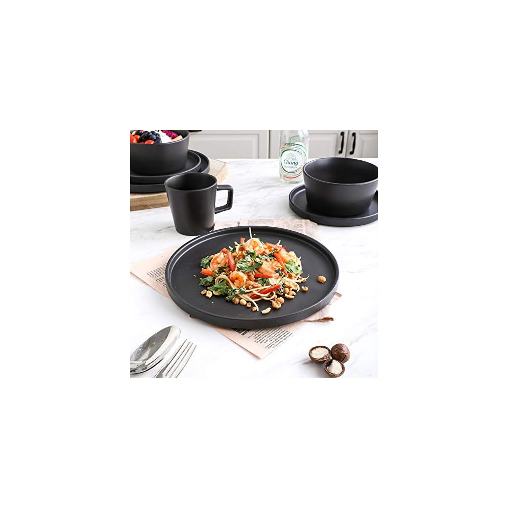 Stone Lain Coupe Dinnerware Set, Service For 8, Black Matte, 32 Piece