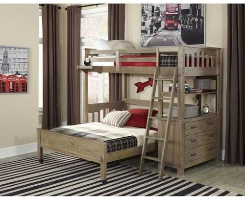NE Kids Highlands Twin Loft Bed with Full Lower Bed in Driftwood