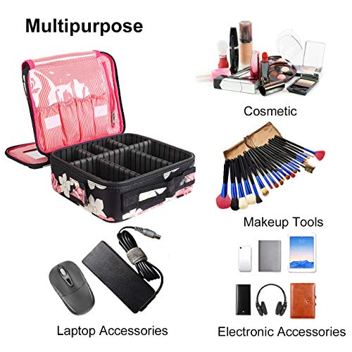 Kootek Travel Makeup Bag 2 Layer Portable Train Cosmetic Case Organizer with Mirror Shoulder Strap Adjustable Dividers for Cosmetics Makeup Brushes Toiletry Jewelry Digital Accessories (Flower) 7 Kootek Travel Makeup Bag 2 Layer Portable Train Cosmetic Case Organizer with Mirror Shoulder Strap Adjustable Dividers for Cosmetics Makeup Brushes Toiletry Jewelry Digital Accessories (Flower)