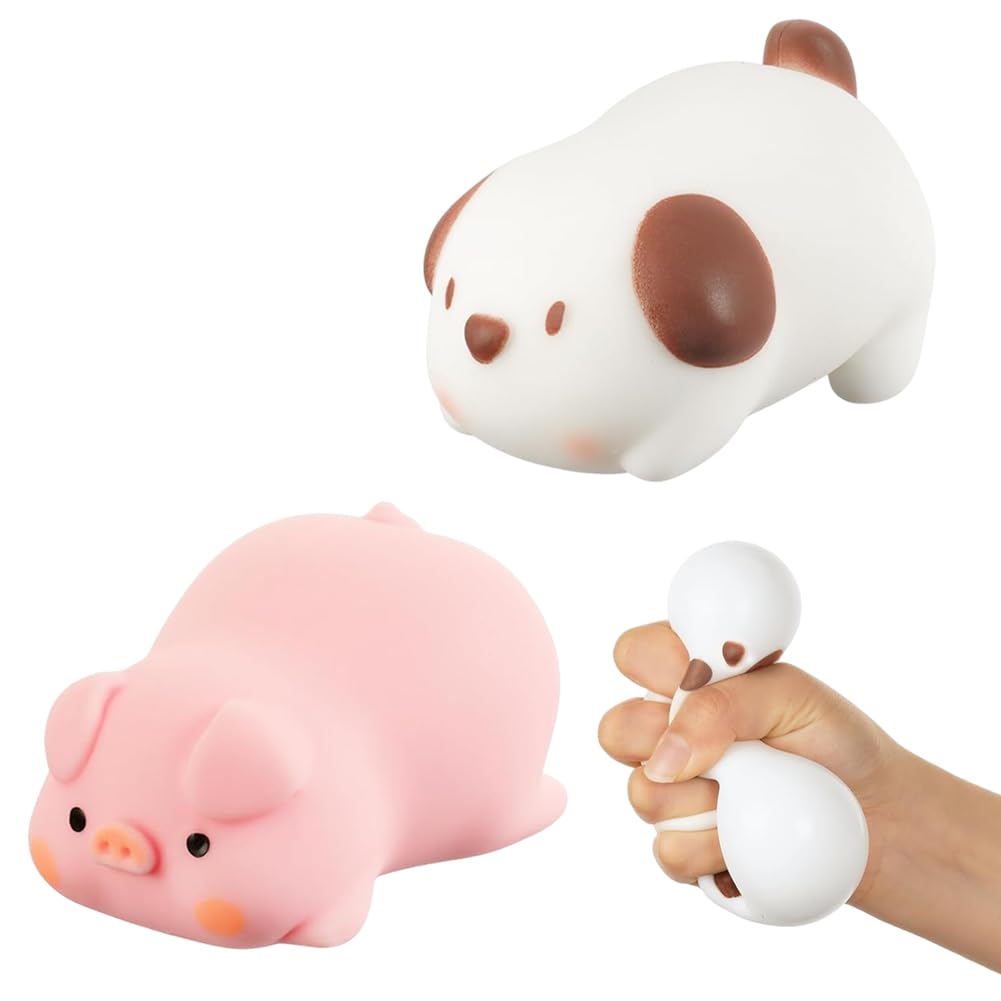 2 Pieces Decompression Animal Toys, Piggy Puppy Squish Stress Relief Toys, Adorable Pig Pup Squeeze Toys, Funny Fidget Hand Toys Squishy Squeeze Toy, Anti-Stress Reliever Toy for Boys and Girls Gift