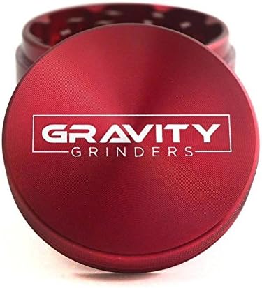 Herb Grinder by Gravity Grinders - Tobacco Grinder - 4 Piece 2.5 inch (63mm) Anodized Aluminum Herb Grinder With Pollen Catcher, Red