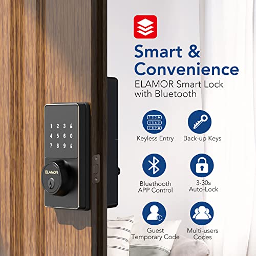 Smart Lock with Bluetooth, Keyless Entry Door Lock with Touchscreen Keypads, Easy to Install, App Unlock, 50 User Codes, Security Waterproof Electronic Deadbolt Lock for Front Door, Home Use