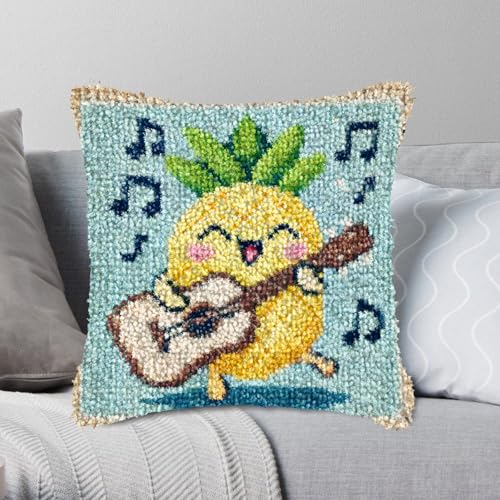 YP Handmade Pillowcase Pineapple Guitarist Latch Hook Kit - 18x18 Inch DIY Craft for Adults Beginners, Beginner-Friendly Design for Throw Pillows & Gifts at Amazon