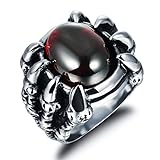 MOWOM Silver Tone Red Stainless Steel Ring CZ Dragon Claw