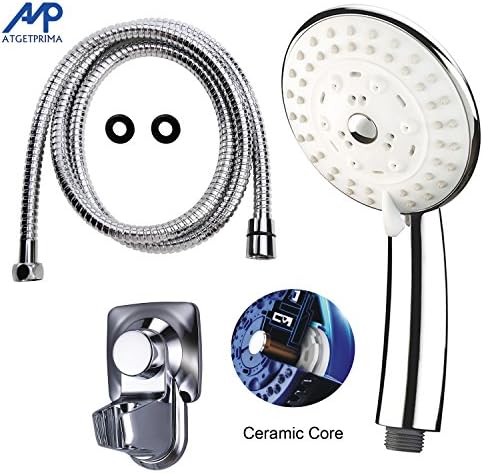 ATGETPRIMA 5 Function Ceramic Core Handheld Shower Head with 1.5-Meter Shower Hose and Holder Bracket Replacement Hand Shower for Bathroom Showering System,Chrome Plating, A62CWS