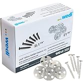 Wedi US5000086 Coarse Thread Screws &amp; Tabless Steel Washers 1-1/4", 100pc | Foam Board Fasteners - 1-5/8" Coarse Thread Screws for Quick Install of Shower Wall Panels &amp; Waterproofing