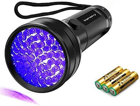 Black Light UV Flashlight, 51 LED 395 nM Ultraviolet Blacklight Detector For Pet Stains, Dog/Cat Urine, Dry Stains, Bed Bug, Matching with Pet Odor Eliminator (Batteries included)