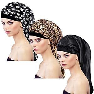 KissDate-3-PCS-Extra-long-Satin-Bonnet-Adjustable-Silk-Night-Sleep-Cap-Sleeping-Head-Cover-with-Wide-Elastic-Band-Hair-Loss-Cap-for-Women-Girl-Sleeping-Spa-Long-Curly-Hair-Protection KissDate 3 PCS Extra long Satin Bonnet, Adjustable Silk Night Sleep Cap, Sleeping Head Cover with Wide Elastic Band, Hair Loss Cap for Women Girl Sleeping Spa Long Curly Hair Protection