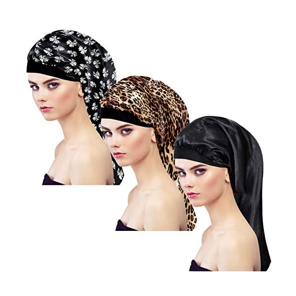 KissDate-3-PCS-Extra-long-Satin-Bonnet-Adjustable-Silk-Night-Sleep-Cap-Sleeping-Head-Cover-with-Wide-Elastic-Band-Hair-Loss-Cap-for-Women-Girl-Sleeping-Spa-Long-Curly-Hair-Protection KissDate 3 PCS Extra long Satin Bonnet, Adjustable Silk Night Sleep Cap, Sleeping Head Cover with Wide Elastic Band, Hair Loss Cap for Women Girl Sleeping Spa Long Curly Hair Protection