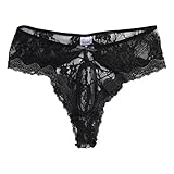 YiZYiF Men's Floral Lace Criss-Crossing Back Briefs Sissy Pouch Mooning Panties Black X-Large(Waist 29.5-44.0/75-111cm)