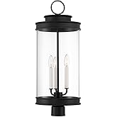 Savoy House 5-902-BK Englewood Traditional Vintage Coastal Clear Glass Outdoor Post Lantern, 3-Light 180 Total Watts, 26" H x