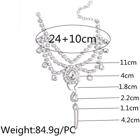 Ingemark 2 PCS Crystal Beach Wedding Foot Jewelry Barefoot Sandals Toe Ring Boho Anklet with Multi Tassel