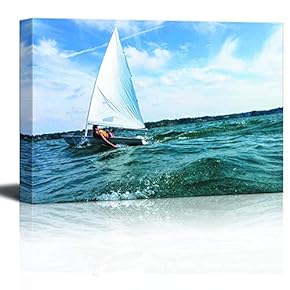 Canvas Wall Art - Sailboat Surfing on The Sea - Giclee Print Gallery Wrap Modern Home Art Ready to Hang - 12x18 inches