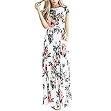 HOOYON Women's Casual Floral Printed Long Maxi Dress with Pockets(S-5XL),White Short,Medium