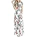 HOOYON Women Summer Casual Floral Long Maxi Dress Short Sleeve with Pockets,White Short,Small