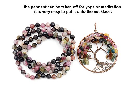 Gemstone Mala Beads Necklace, 108 Buddhist Prayer Beads Necklace, Hand Knotted Necklace (Tourmaline) - Thumbnail 4