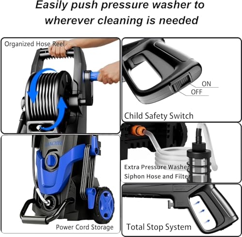 2026 Upgrade Pressure Power Washer 4800PSI w/4 Different Pressure Tips, Inlet Hose & Filter&500ML Soap Tank, High Cleaning Machine for Cars/Fences/Driveways/Patios/Home Cleaning, Blue