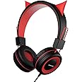 SIMJAR Cat Ear Kids Headphones for Halloween/Daily Use/School, Wired Boys/Girls Foldable Headphones with Adjustable Headband, 3.5 MM Jack for Online Learning/Travel/Tablet/iPad/Computer