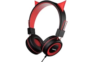SIMJAR Cat Ear Kids Headphones for Halloween/Daily Use/School, Wired Boys/Girls Foldable Headphones with Adjustable Headband, 3.5 MM Jack for Online Learning/Travel/Tablet/iPad/Computer