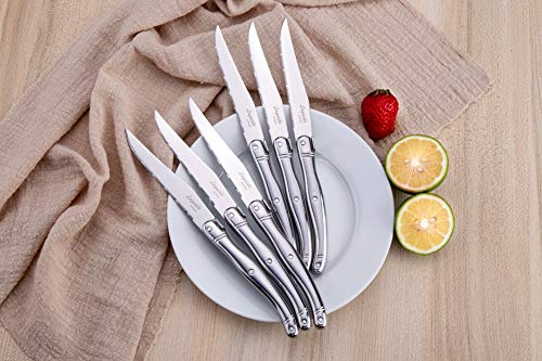 [Set of 6]Steak Knives,Silverware Set,FANTECK 18/10 Stainless Steel Serrated Sharp Light Premium Laguiole Dishwasher Safe Polished Table Dinner Cutlery Flatware Kitchen Steak Knives Gift Box-Silver 9" - Thumbnail 2