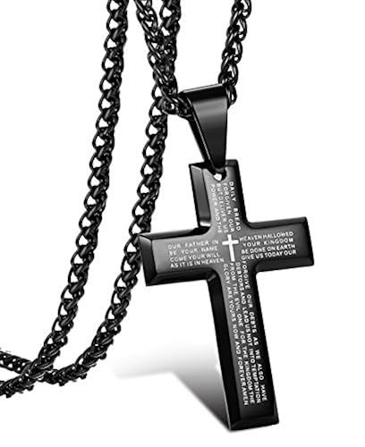 Jstyle Stainless Steel Black Cross Pendant Necklace for Men Lord's