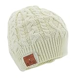 Tenergy Wireless Bluetooth Beanie Hat with Detachable Stereo Speakers & Microphone, Fleece-Lined Unisex Music Beanie for Outdoor Sports, Braid Cable Knit (Cream)