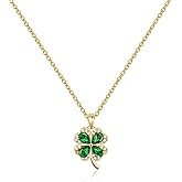 Teppdfann Gold Clover Necklace with Emerald Peridot Four Leaf Clover Necklace for Women Olive Green Clover Heart Necklace Clover Jewelry for Gift