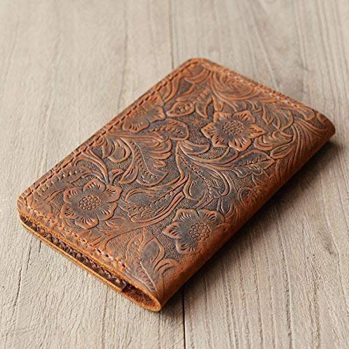 Refillable genuine tooled Leather Journal Cover for Moleskine Cahier Notebook Pocket size 3.5" x 5.5" Field Notes Cover Vintage Refillable Notepad - Thumbnail 2