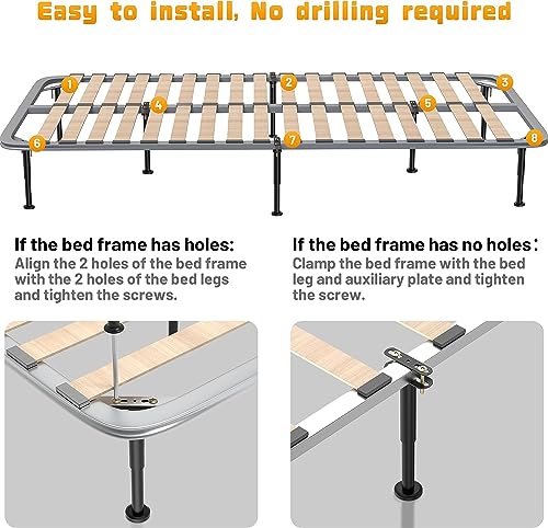 Wawasia 4 Pcs Adjustable Height Bed Support, 7.08-12.6 inch, Reinforcement Kit for Metal/Wood Slats