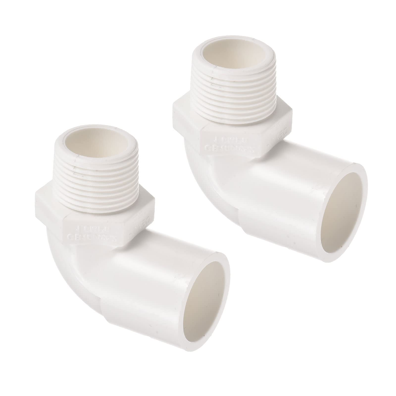 M METERXITY 2 Pack G3/4 Male Thread Pipe Fitting - PVC Water Tube Connector Adapter, Elbow Coupling, Apply to Outdoor/Garden/Swimming Pools (0.98 Inch, White)