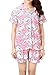 VENTELAN Women's Lovely Pigs Printed Sleepwear Lapel Cardigan Shorts Pajama Sets Pink Large(USA Size 12-14)