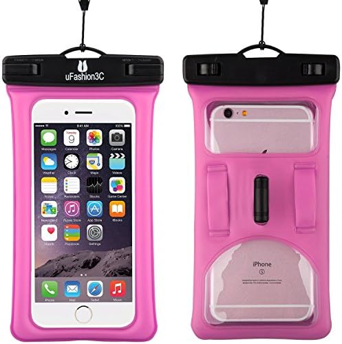 uFashion3C [Floating] Waterproof Cell Phone Case Dry Bag Pouch [With Headphone Jack,Armband,Lanyard] for iPhone 8, 8 Plus, 7, 7 Plus, 6S,6S Plus, Samsung Galaxy S8,Plus,S7,S6,Edge,Note 8, LG G6 (Pink)