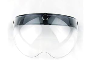 WANCAR Universal Motorcycle Retro Pilot-Style Standard 3 Snap-Button Visor Flip Up Down Open Face Helmet Wind Shield(Clear)