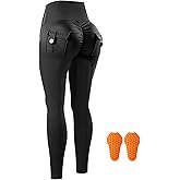 WOSAWE Women's Motorcycle Yoga Leggings with Removable Knee Pads Butt Lifting Cargo Pants
