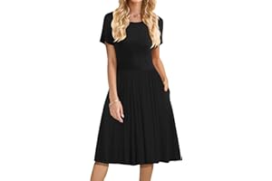 DB MOON Women Casual Short Sleeve Dresses Empire Waist Knee Length Dress with Pockets