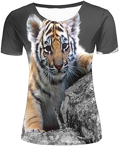 Womens 3D Creative Printed Tiger Animal Crewneck Short Sleeve T-Shirt Top For Summer Casual Couple Tees M