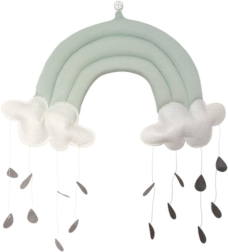 Brussels08 3D Stereo Cloud and Raindrop Hanging Decoration, Nursery Ceiling Mobile Soft Cloth Wall Art Scene Hanging Ornament for Baby Shower Kids Nursery Room Green