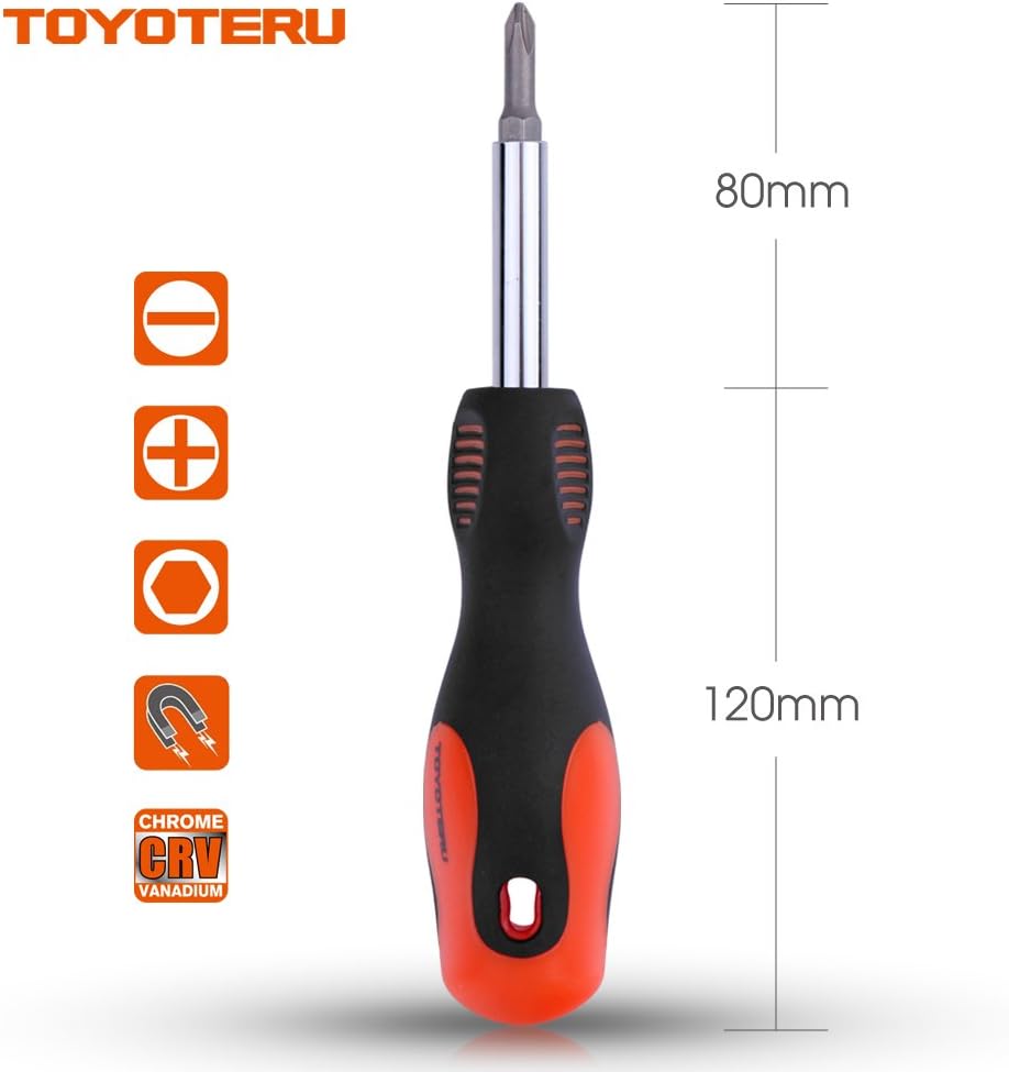 All-In-One 6-Way Screwdriver Multi-Bit Drivers - Multipurpose Screwdriver Tool for Home Repair, Apartment, Car. Multi Tool Kit with Manganese Steel Springy-Ball