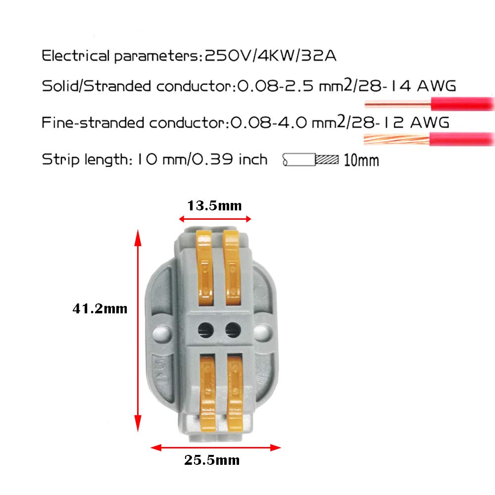 CTRICALVER 10 pcs SPL-2 Compact Wire Connectors, Conductor Wire Clamp Terminal Block with Levers for Solid Stranded - Image 3