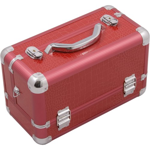 Hiker HK3101CRRD 3-Tier Professional Aluminum Case with Extendable Trays and Brush Holder, 15-Inch, Crocodile Texture Printing, Red